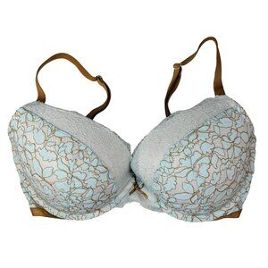 Victoria's Secret Dream Angels Push Up Bra Blue Gold 36DD Underwire Plunge Lace
